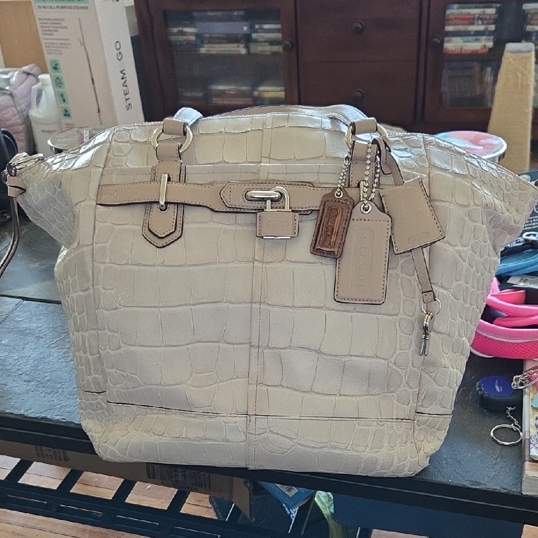Coach Croc-Embossed Leather Tote In Light Taupe